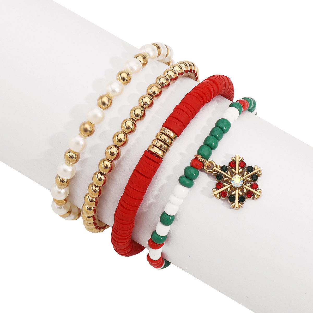 Cartoon Christmas Character Pendant Adjustable Beaded Bracelet with Snowflake and Santa Bell Accents for Women and Men