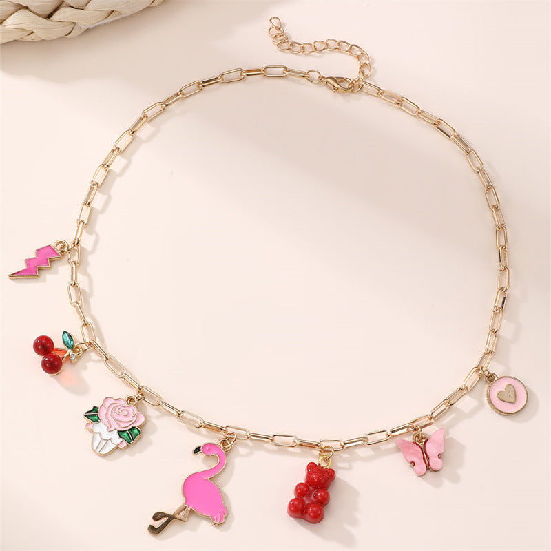 Collana a forma di fiocco minimalista in lega per bambine con finitura smaltata, catena regolabile con perline rotonde, collana con ciondolo stile principessa per bambini