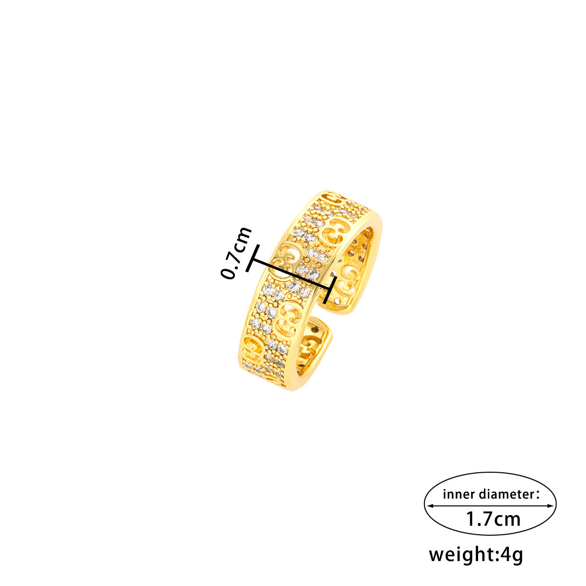 Minimalist Letter Shape Gold Plated Copper Ring with Rhinestone Inlay for Couples
