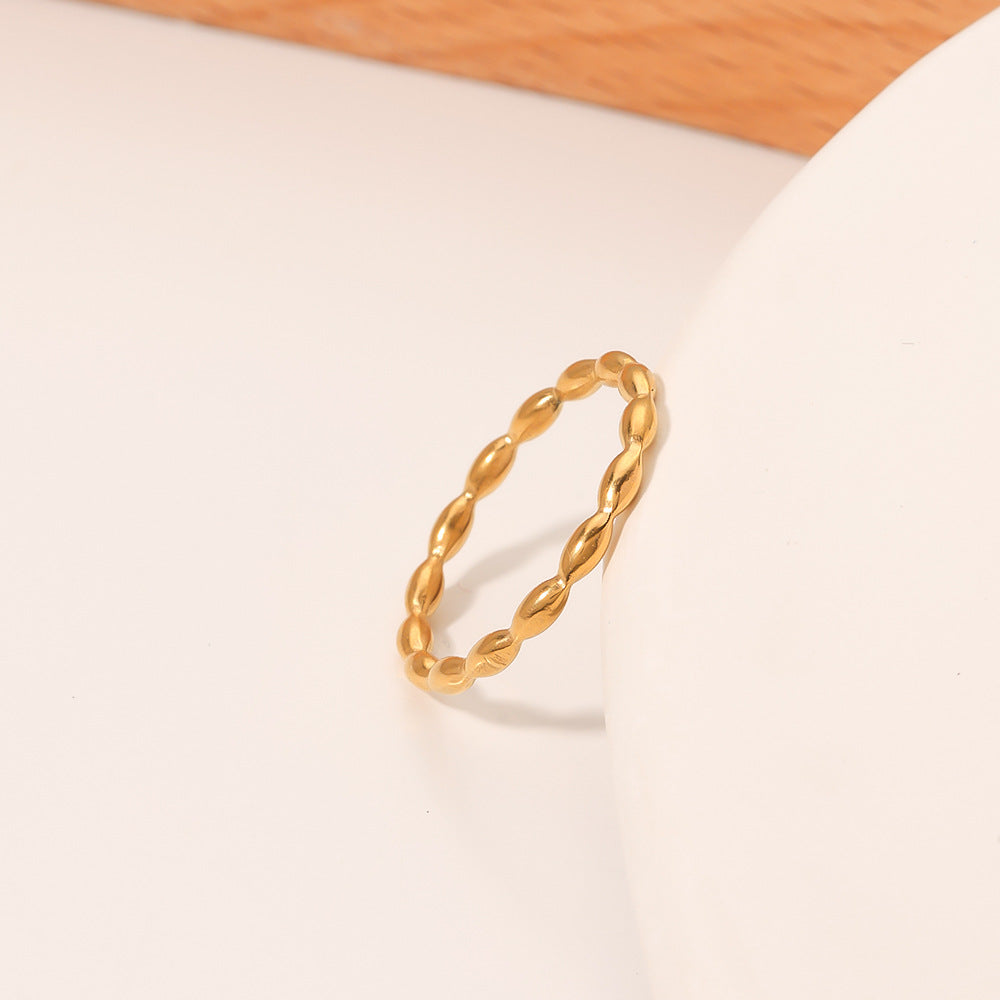 Minimalist French Style Geometric Round Polka Dot Textured Titanium Steel Ring for Women