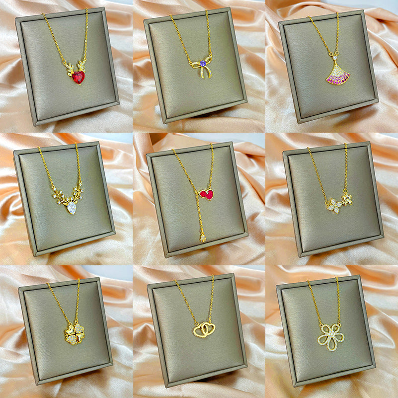Minimalist Geometric Titanium Steel Necklace with Gold-Plated Copper Pendant and O-Chain for Women