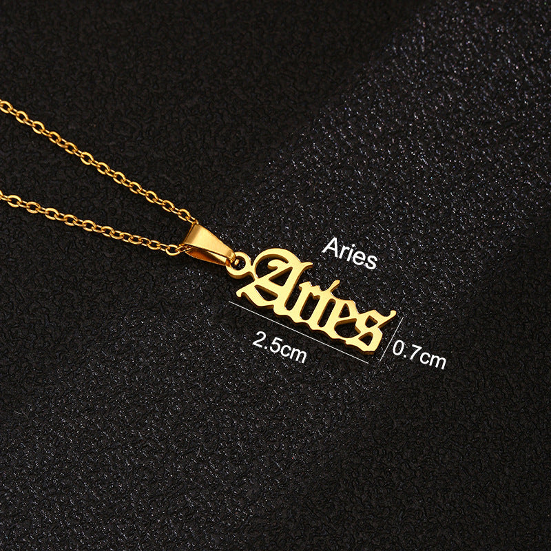 Zodiac-Themed Stainless Steel Pendant Necklace with Titanium Steel Charm and Electroplated Finish for Unisex Wear