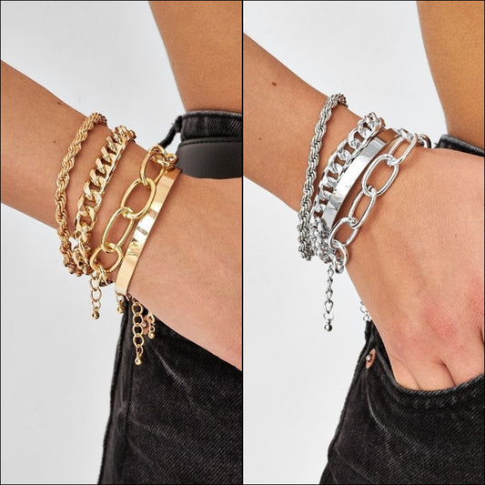 Punk Geometric Alloy Bracelet Set with Plating Finish for Women Vintage-Inspired Stackable Hand Jewelry