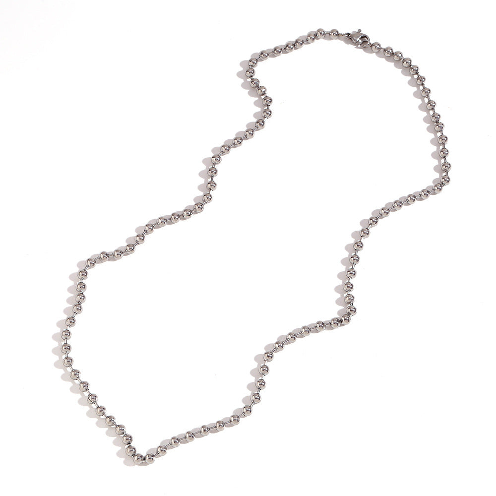 Minimalist Geometric Stainless Steel Plated 18K Gold Necklace for Women with 4mm Beads and Round Pendant