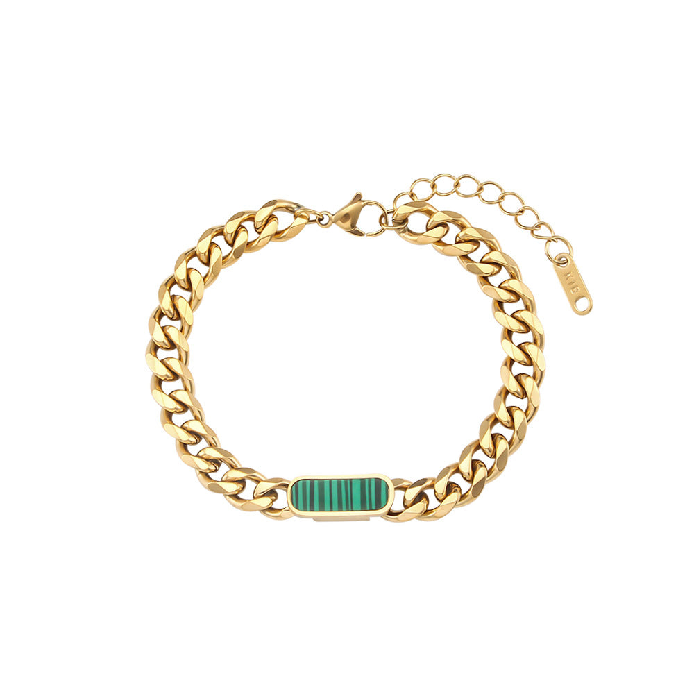 Set bracciale e collana a catena cubana geometrica vintage in acciaio inossidabile con finitura placcata