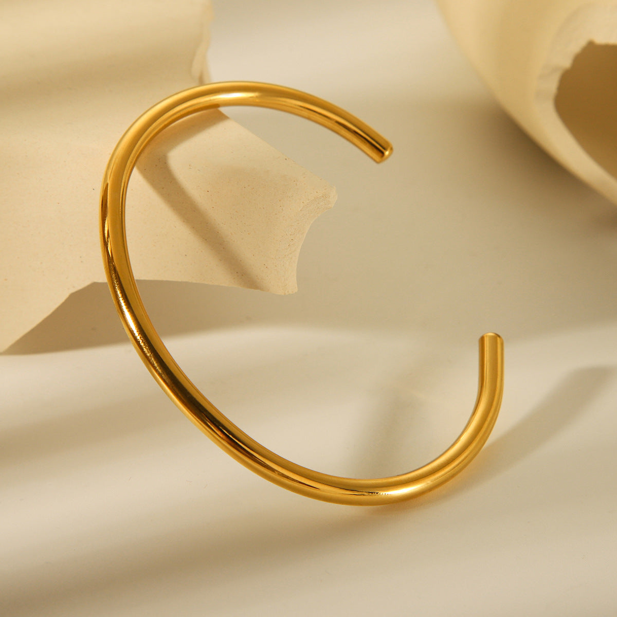 Minimalist Geometric Open Bangle Bracelet for Women Made of Titanium Steel with 18K Gold Plating
