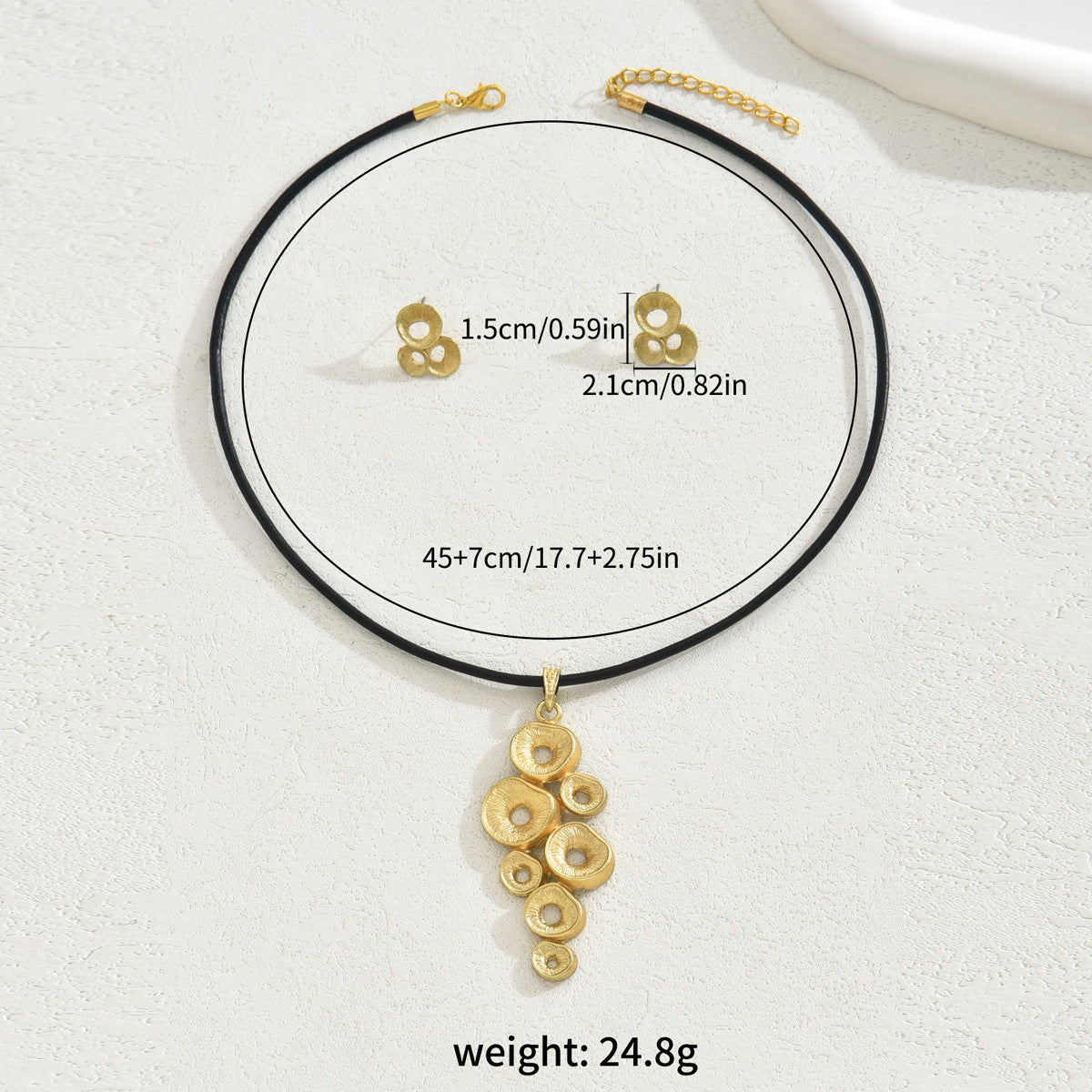 Juego de collar con colgante de cobre geométrico irregular minimalista inspirado en Chanel con aretes a juego para mujer