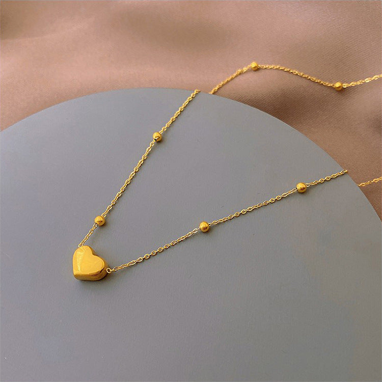 Elegant Heart Titanium Steel Plated Beaded Necklace for Women