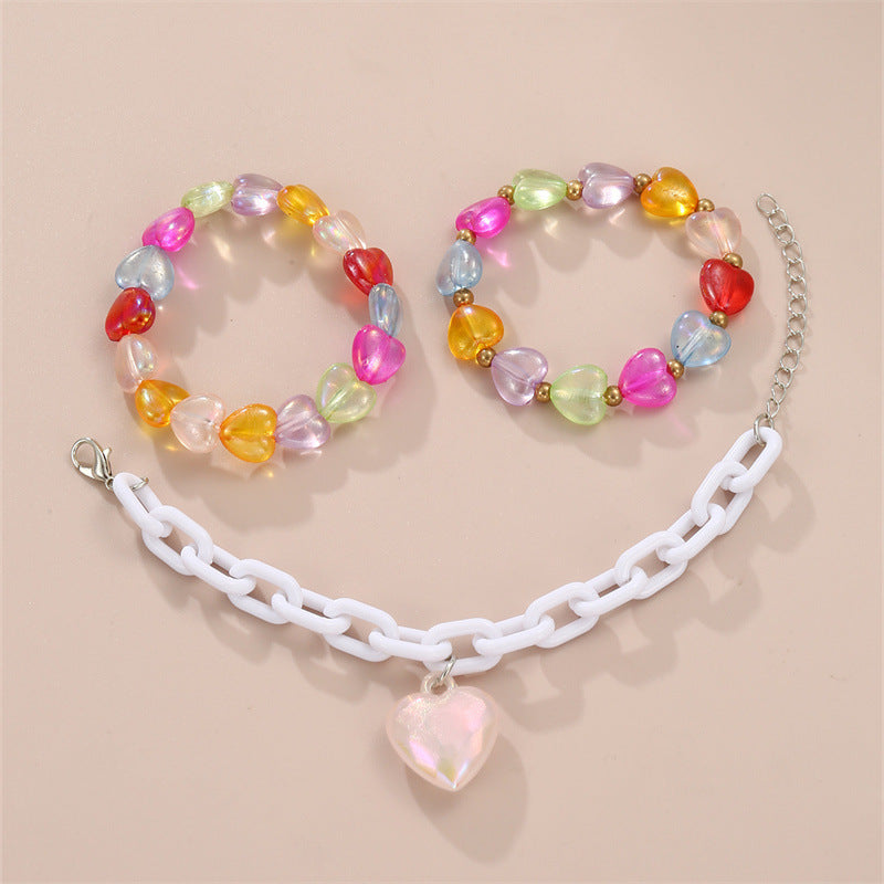 Dulce pulsera acrílica en forma de corazón para niñas con diseño de cuentas, accesorio de verano hecho a mano