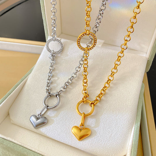 Gold Plated Titanium Steel Heart Pendant Necklace Unisex Geometric Long Chain