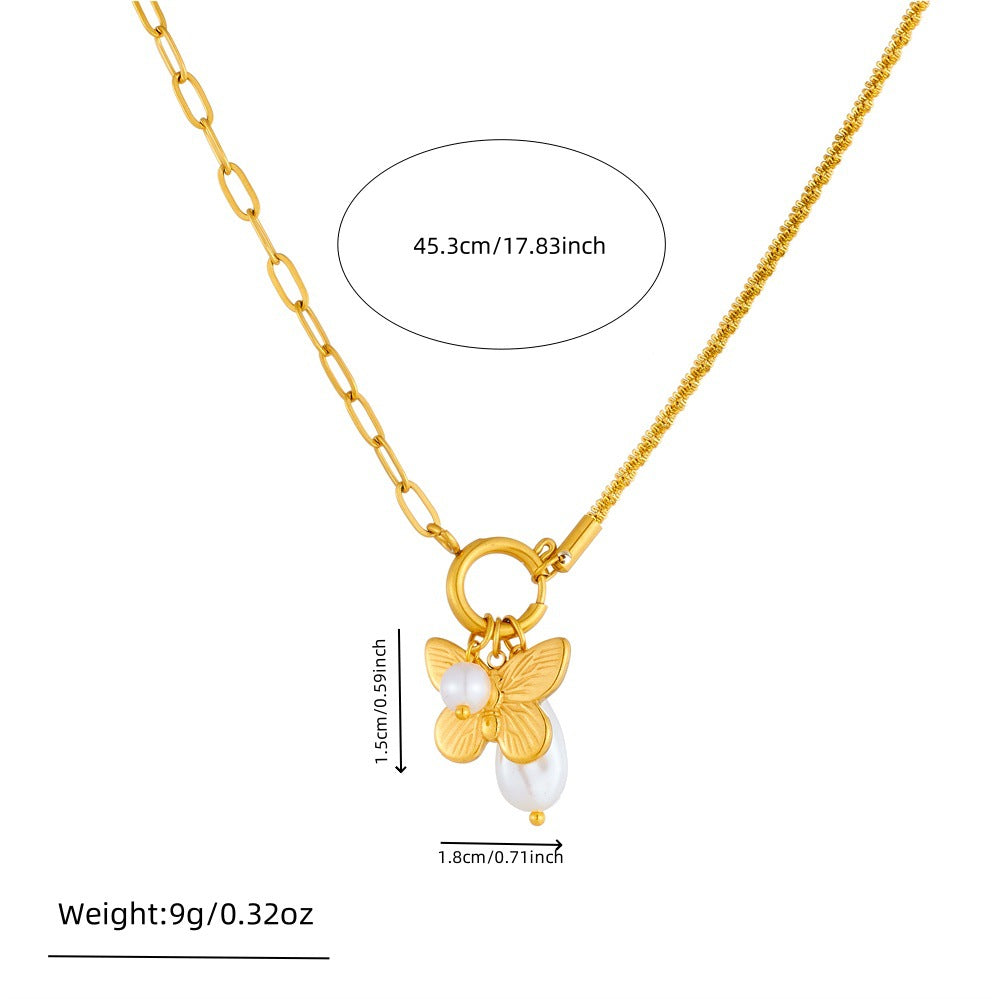 Minimalist Elegant Butterfly Teardrop Stainless Steel Plated Necklace for Women