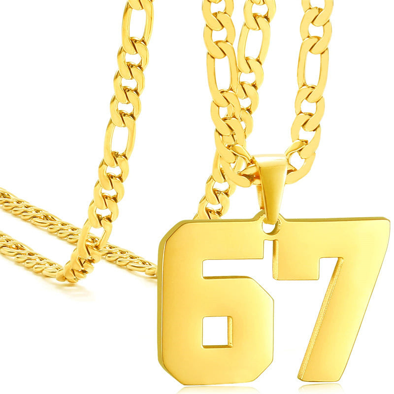 Minimalist Numeric Pendant Necklace for Men and Women Stainless Steel Chain with Polished Titanium Steel Charm