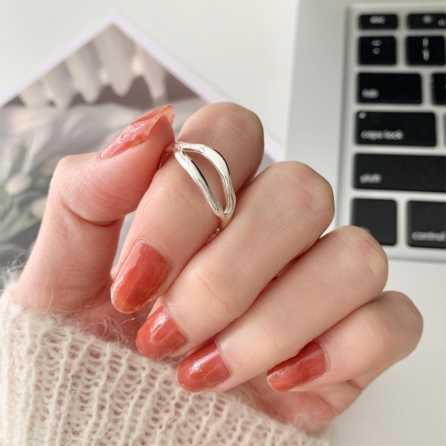 Minimalist 925 Sterling Silver Geometric Abstract Ring for Women