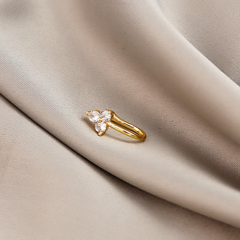 Minimalist Geometric U-Shaped Nose Clip Brass 18K Gold Plated Cubic Zirconia Adjustable Charm Bar