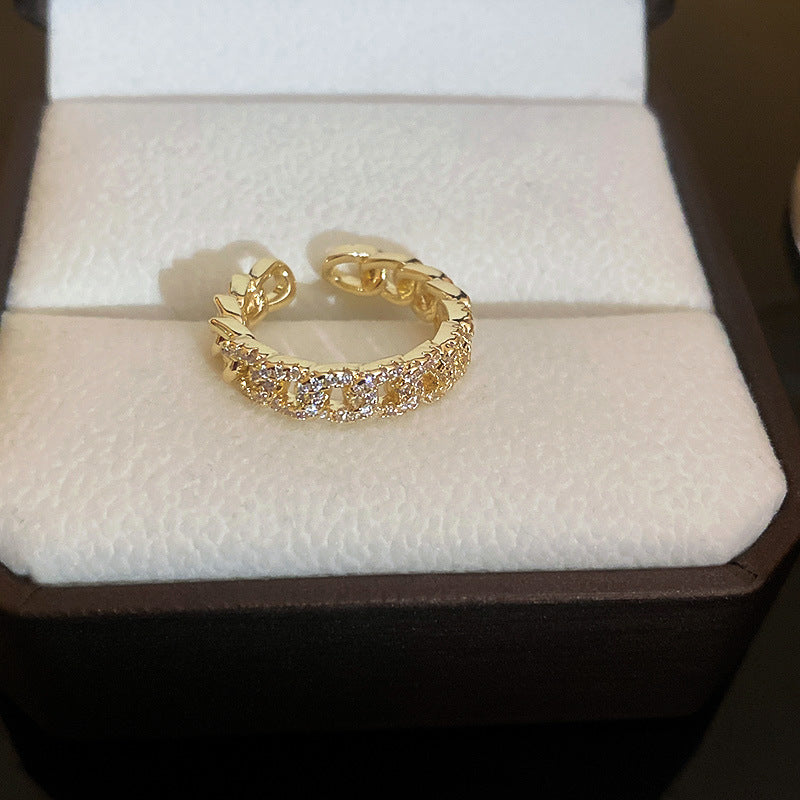 Anello regolabile da donna in zirconi quadrati con geometria in stile vintage, in rame con estetica retrò artistica