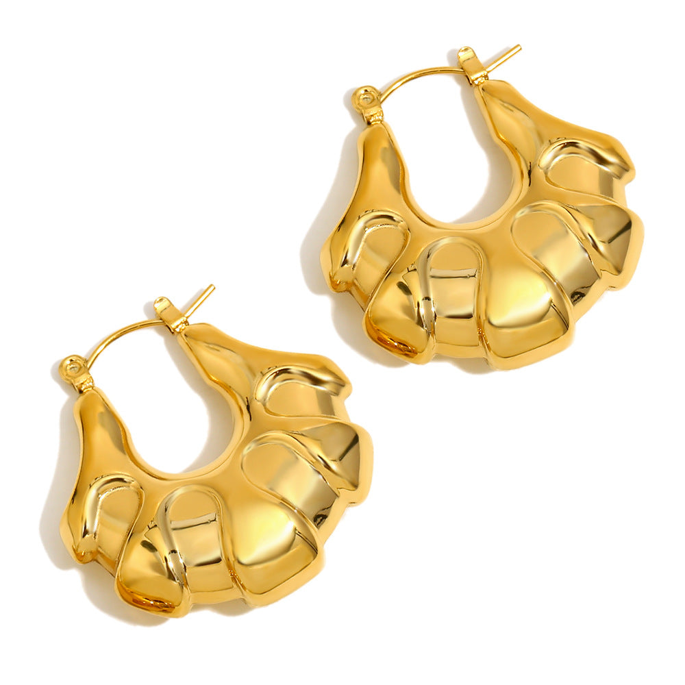 Minimalist Geometric Hollow Stainless Steel Earrings with 18K Gold Plating for Women