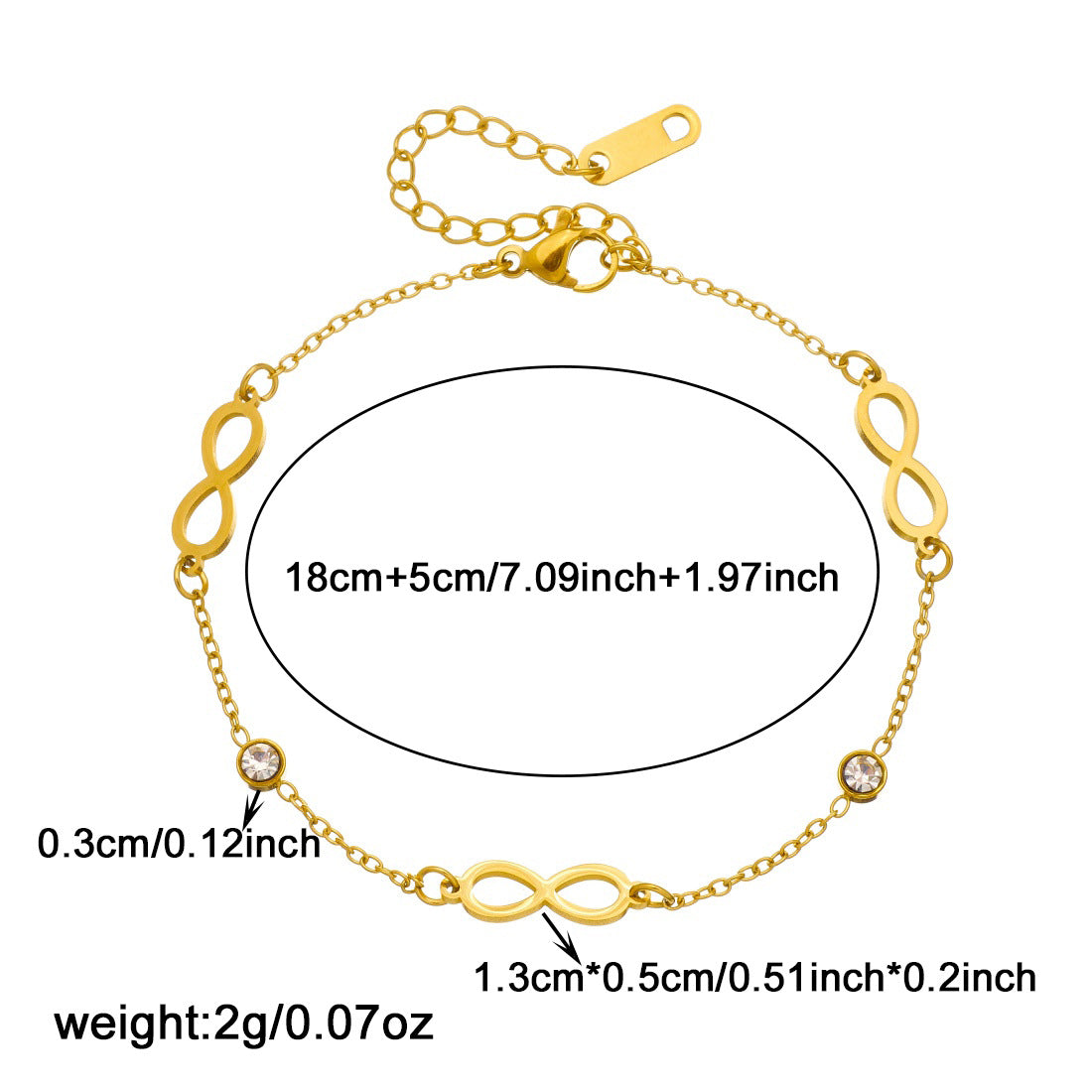 Minimalist Gold Plated Infinity Symbol Rhinestone Stainless Steel Bracelet for Women