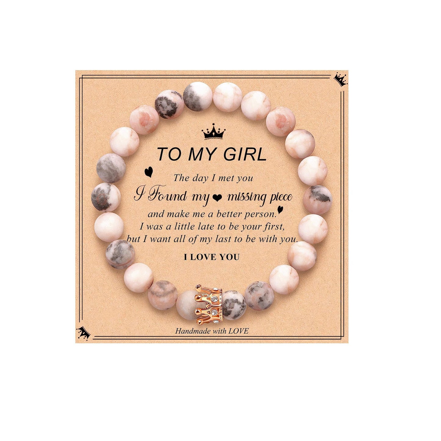 Elegant Crown Brass Bracelet with Natural Agate and Rhodochrosite Beads