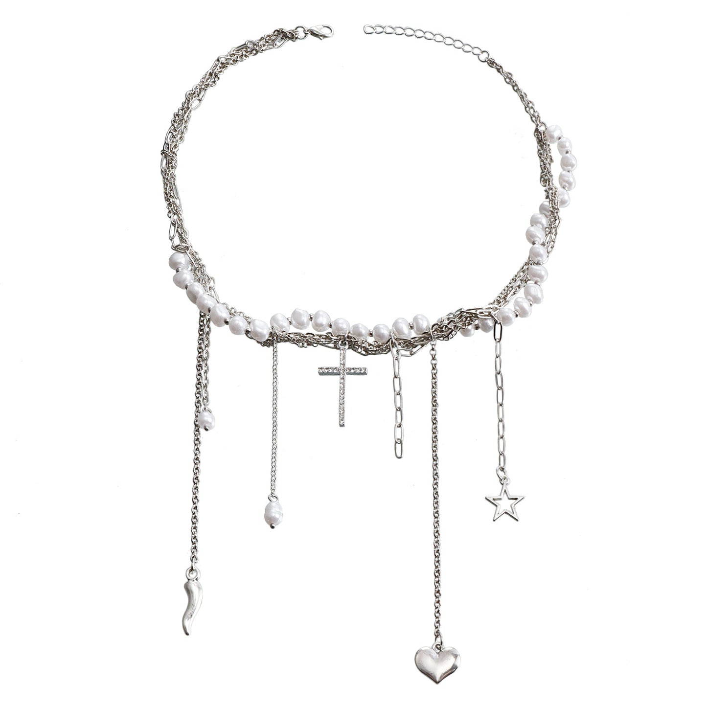 Minimalist Geometric Star Cross Pendant Necklace with Plated Alloy and Tassel Detail for Women