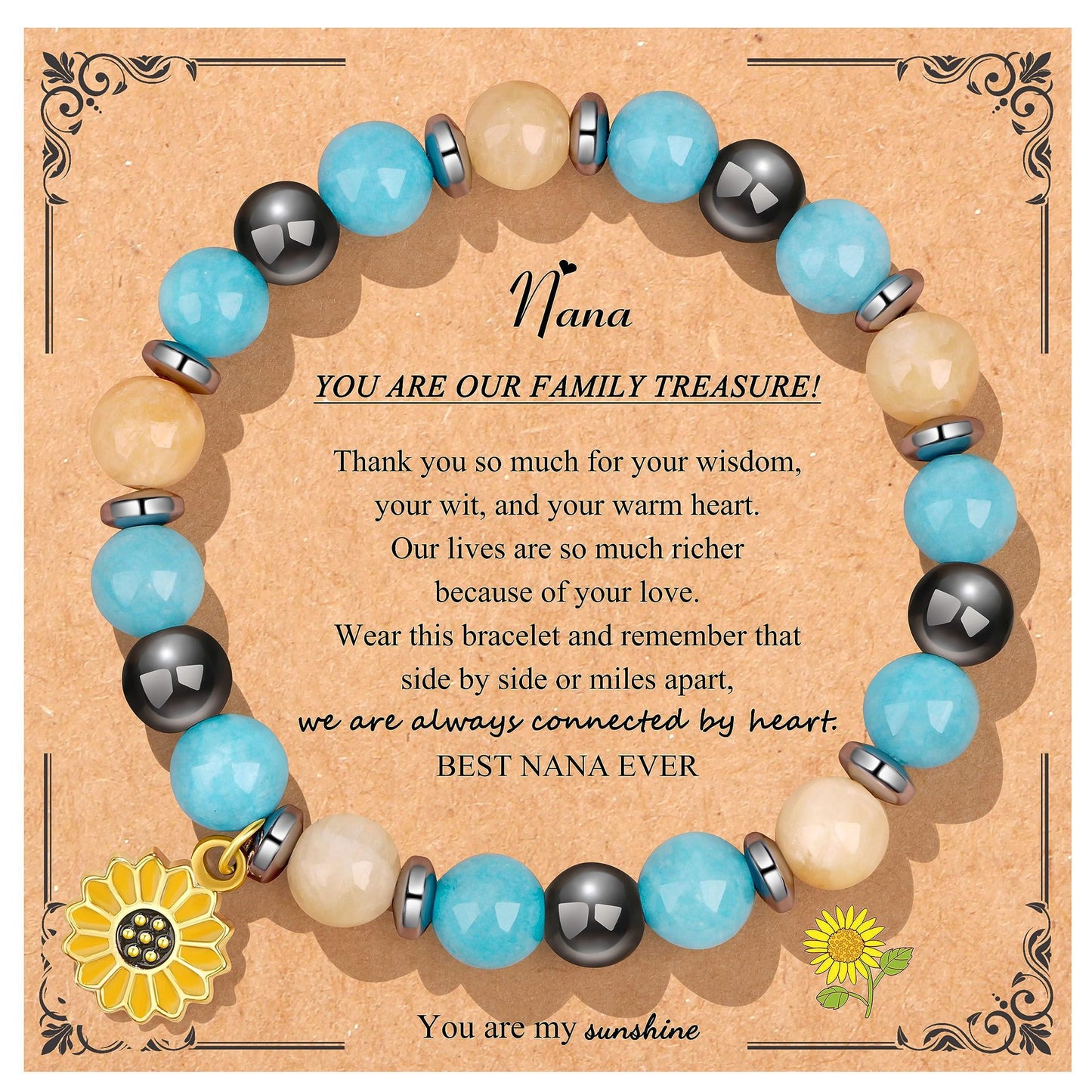 Sweet Floral Sunflower Gemstone Charm Bracelet for Women