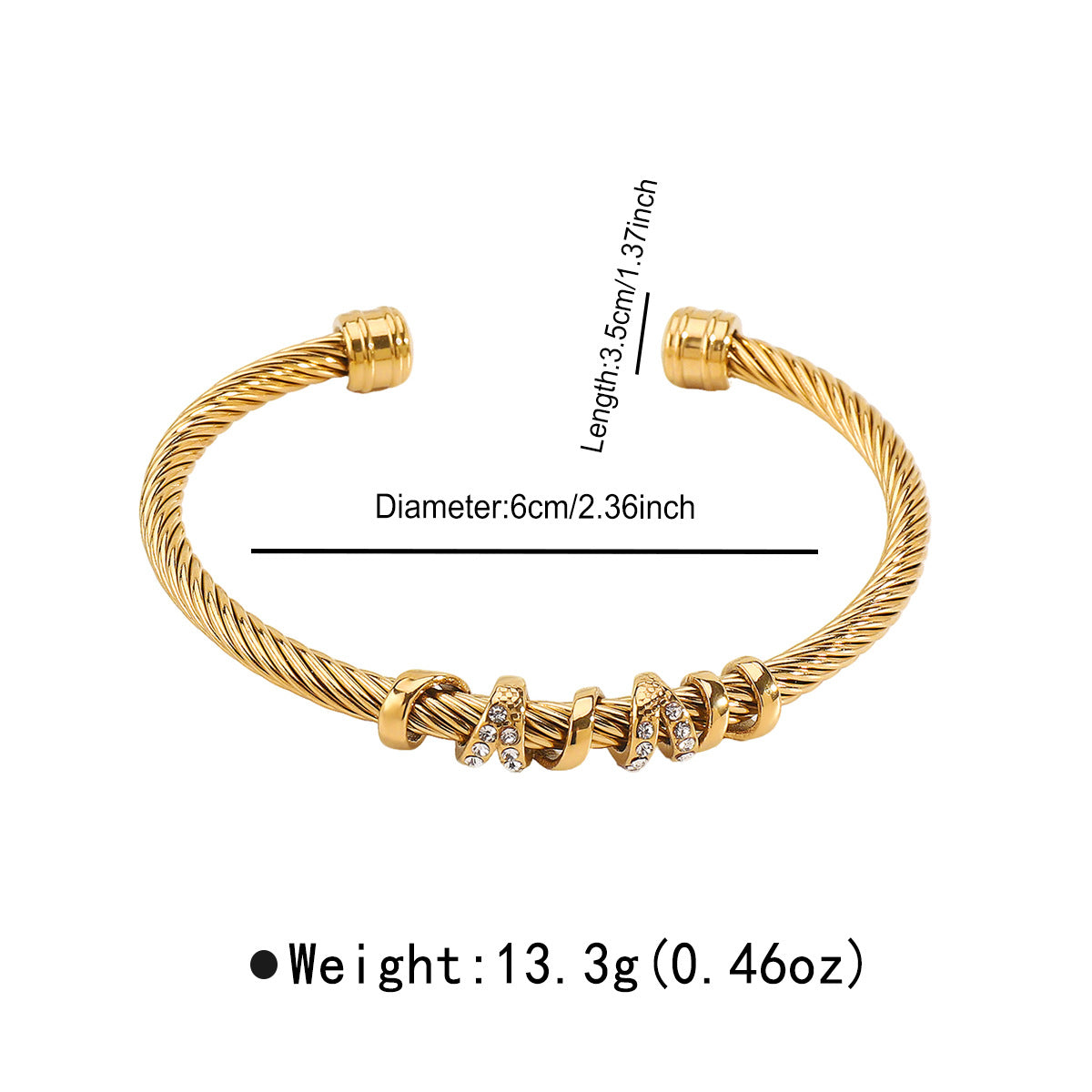 Bracciale Intrecciato Geometrico Rotondo in Acciaio Inossidabile con Accenti di Strass Placcato per la Solidità del Colore e lo Stile Versatile