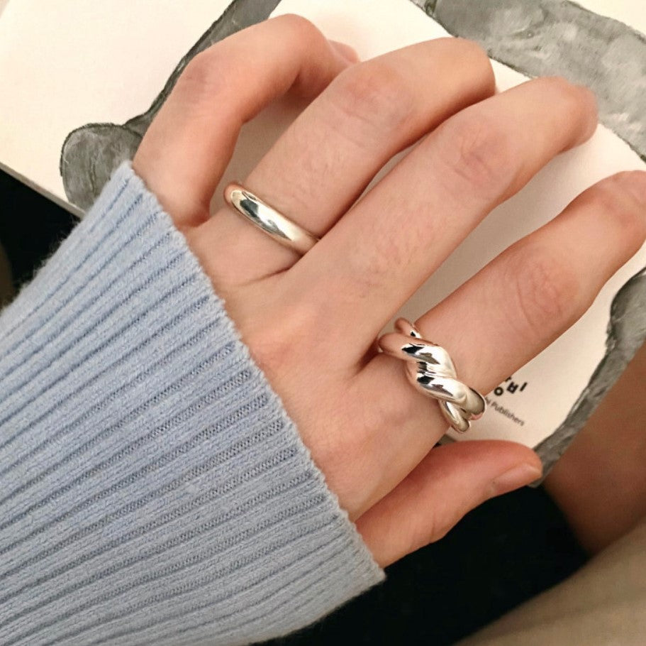 Minimalist Geometric S925 Sterling Silver Ring for Women Smooth Polished Band