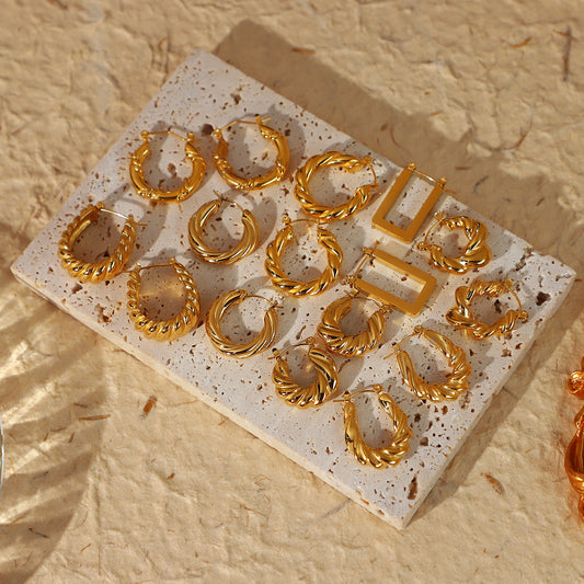 Pendientes de Acero Inoxidable Chapados en Oro, con Diseño Minimalista Geométrico en Forma de Cruasán Retorcido para Mujer
