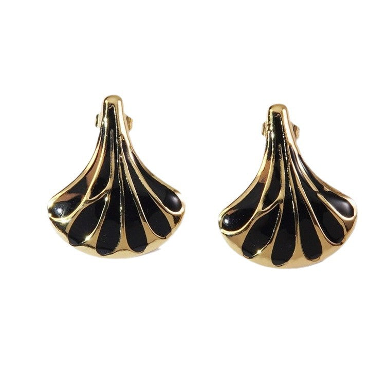 Vintage Geometric Fan Shape Plated Titanium Steel Earrings for Women