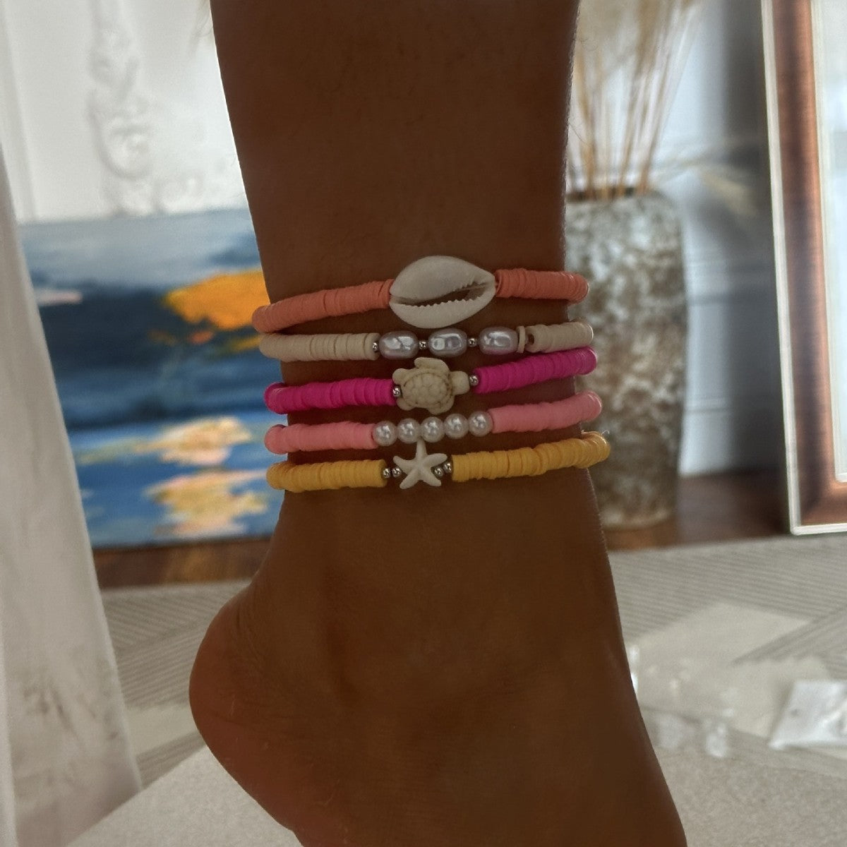 Bohemian Colorful Resin Starfish Shell Anklet for Women