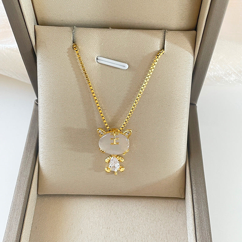 Collana con ciondolo a forma di tigre minimalista di lusso da donna in acciaio inossidabile placcato oro con catena a scatola