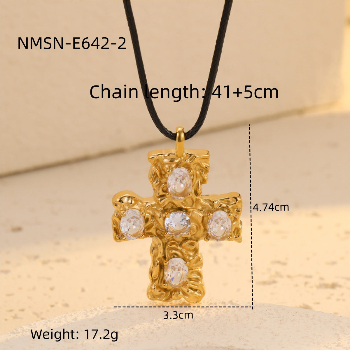 Collar con colgante de cruz geométrica de moda para mujer, de acero de titanio con chapado en oro de 18 quilates e incrustaciones de circonitas