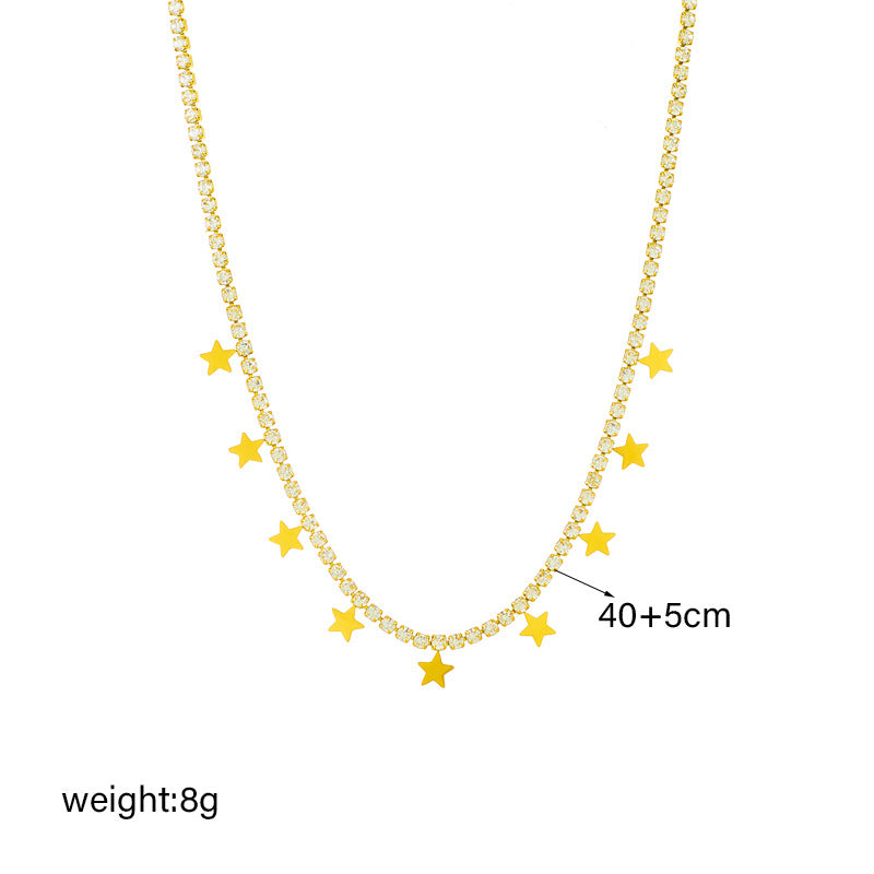 Minimalist Square Star Pendant Necklace in Titanium Steel with Rhinestone Inlay and Plated Finish for Women