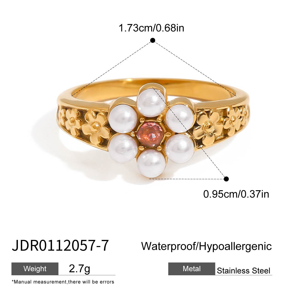 Elegant Geometric Stainless Steel Plated Ring with Pearl Inlay for Women