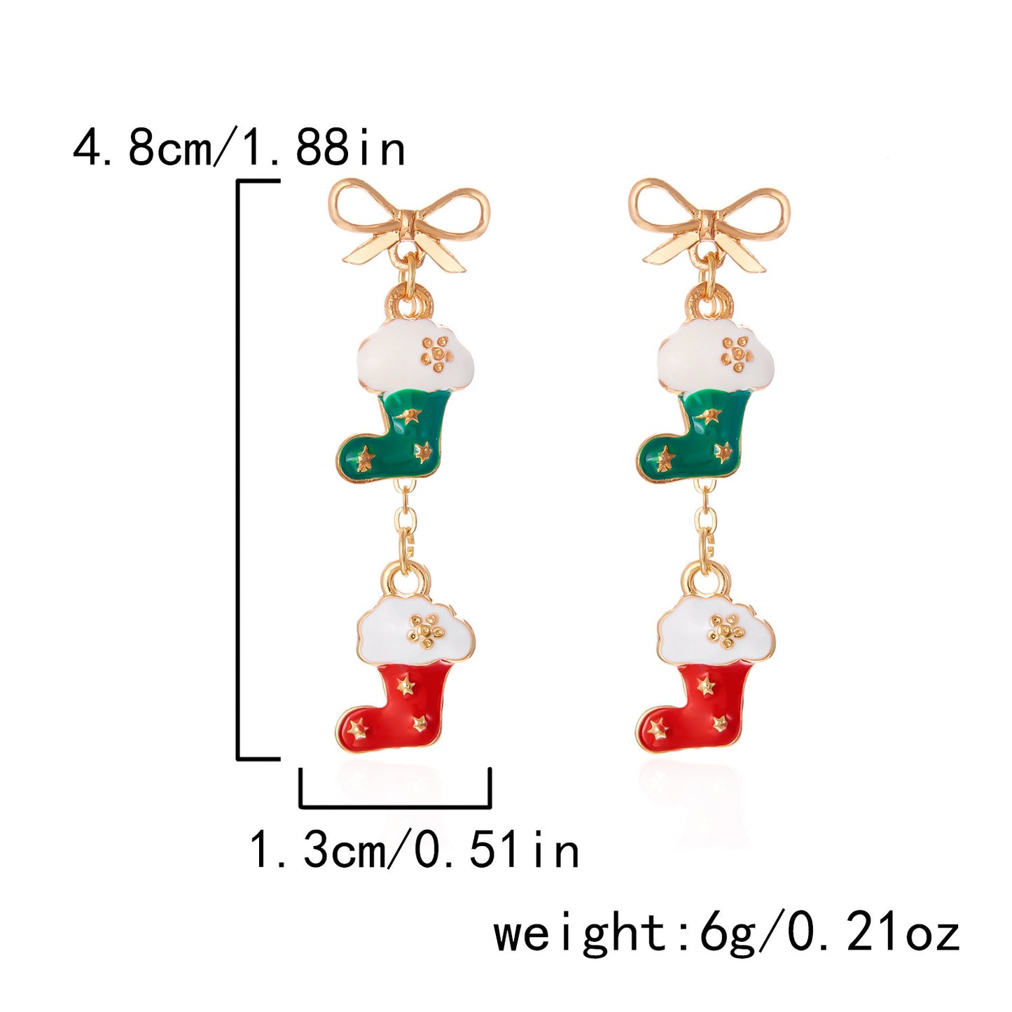Pendientes de Navidad de aleación a la moda con forma de lazo y acabado chapado para mujer, con motivos navideños de copos de nieve, renos y Papá Noel.