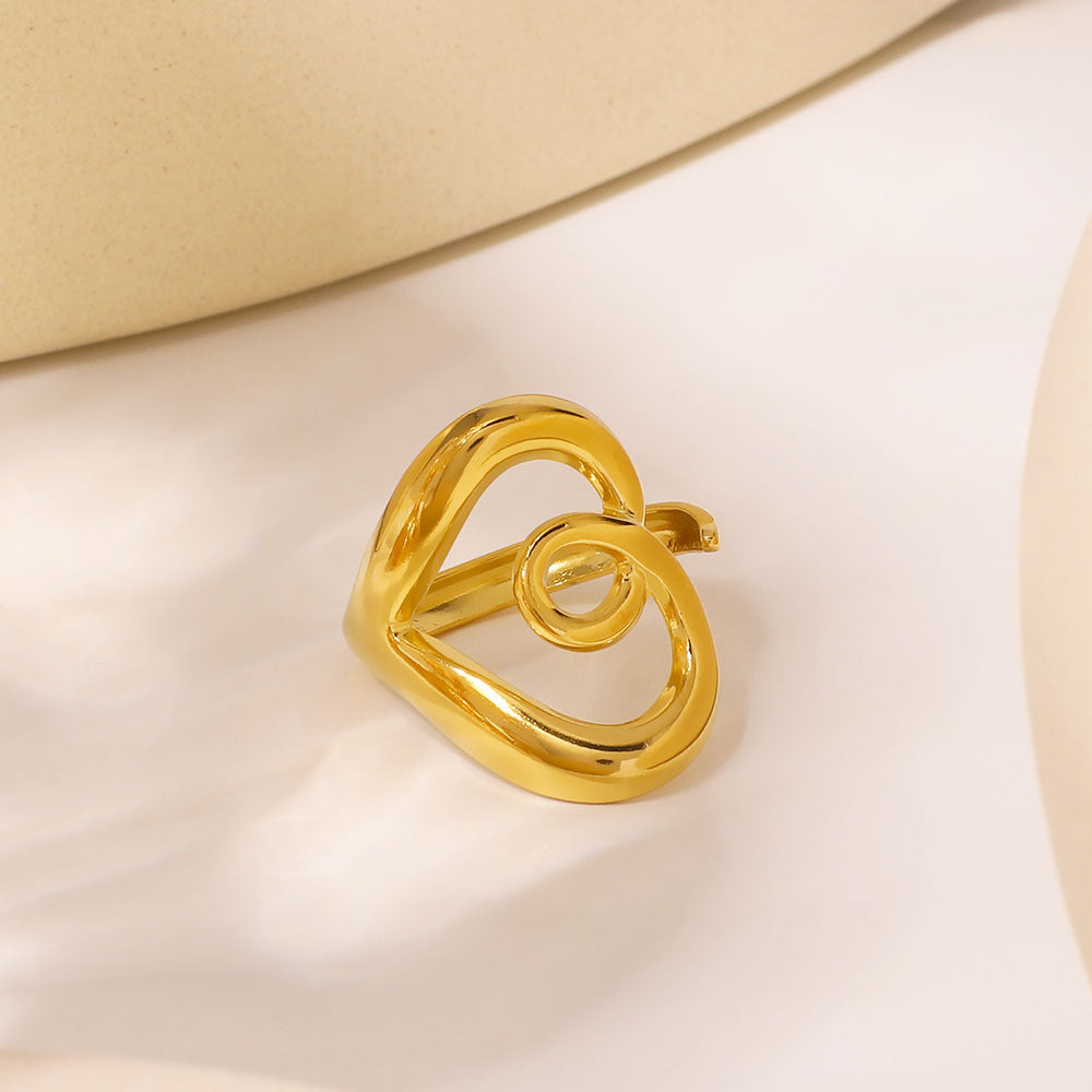 Minimalist Asymmetrical Knot Ring in Stainless Steel with Twisted Line Design and Polished Finish