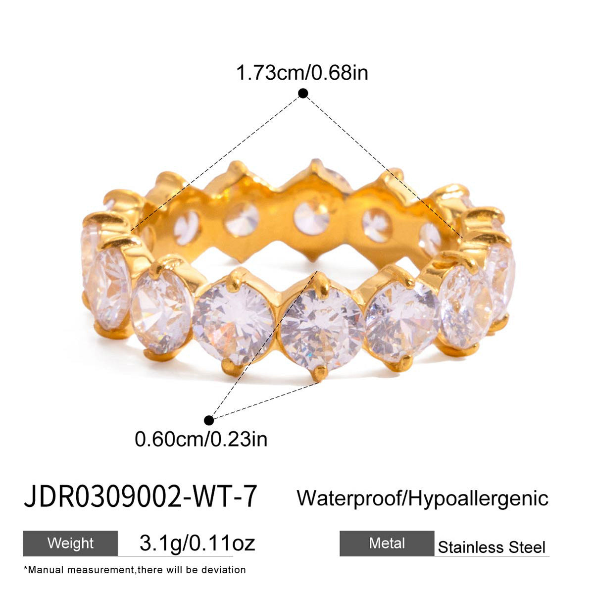 Anillo Minimalista Geométrico de Acero de Titanio con Incrustaciones de Zirconia para Mujer, Banda Hipoalergénica de Acero Inoxidable, Acabado Chapado
