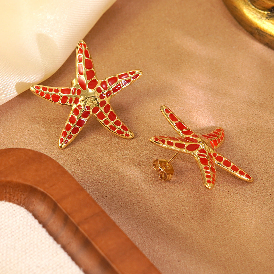 Sweet Colorful Drip Oil Star Stainless Steel Earrings for Women