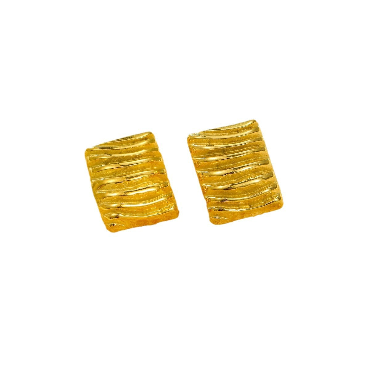 Minimalist Geometric Stainless Steel Earrings with Electroplated Finish and Textured Surface for Women