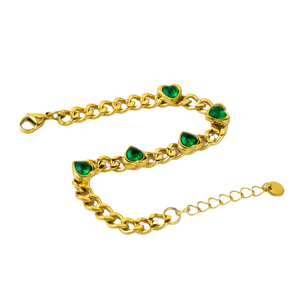 Bracciale da donna regolabile a forma di cuore in acciaio inossidabile con placcatura in oro e zirconi, gioielli alla moda stile ufficio minimalista