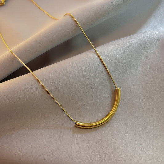 Minimalist Smiling Curve Pendant Necklace in Titanium Steel with Plated Finish, Snake Chain, Unisex Geometric Locket Jewelry