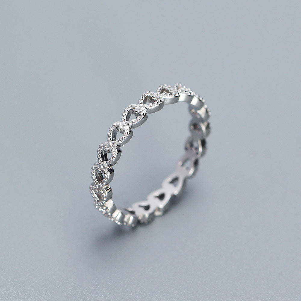 Sweet Minimalist Hollow Heart-Shaped Ring for Women in 925 Sterling Silver with Plated Finish