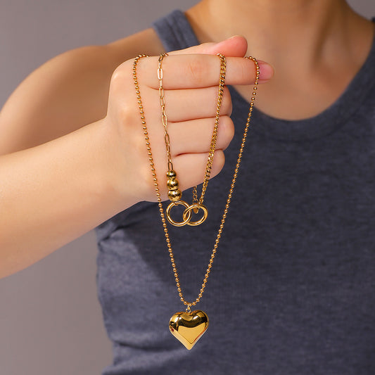 Minimalist Heart-Shaped Titanium Steel Pendant Necklace with 18K Gold Plating on Stainless Steel Chain for Women