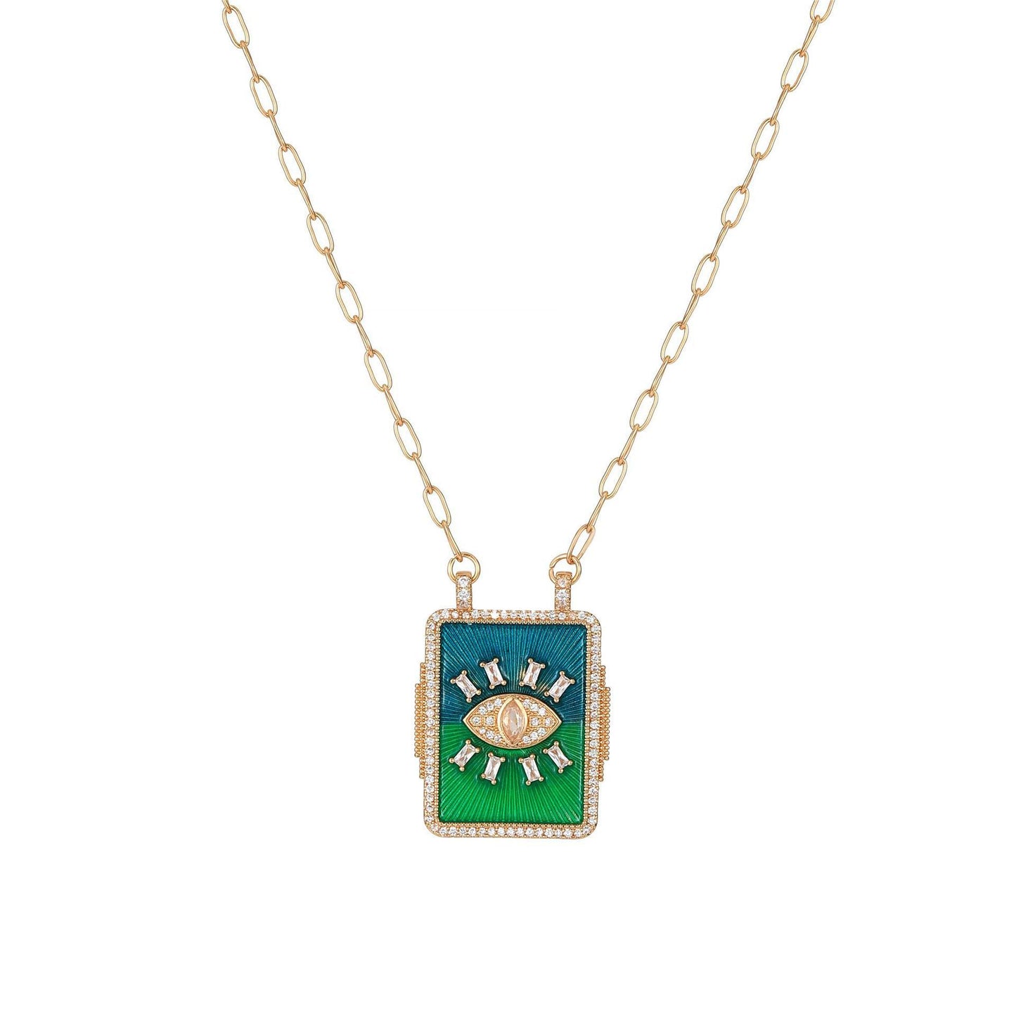 Geometric Tarot Pendant Necklace for Women with Rhinestone Inlay and Gold Plating on Brass Base
