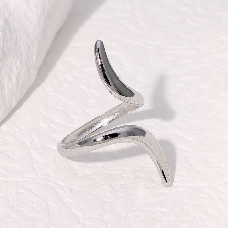 Minimalist Geometric Titanium Steel Adjustable Ring for Women with Plated Finish and Clean Line Design