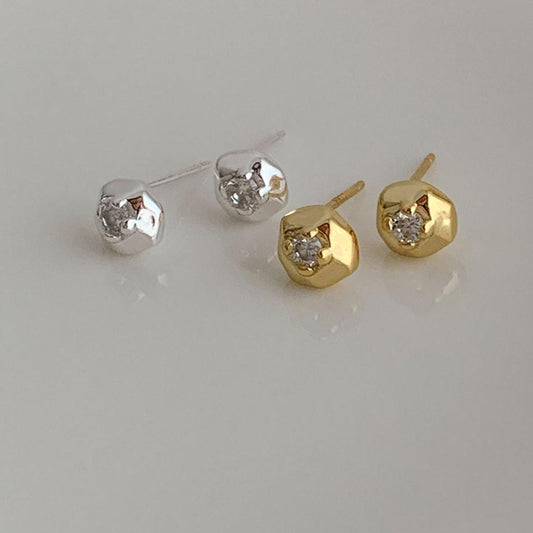 Minimalist Letter-Shaped 925 Sterling Silver Stud Earrings with Zircon Inlay for Women