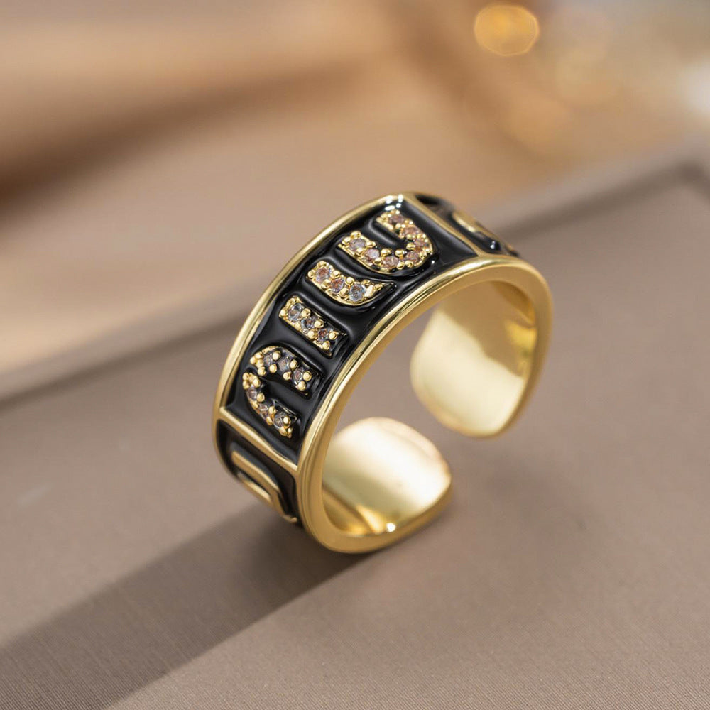 Fashion Luxury Geometric Irregular Enamel Zircon 18K Gold Plated PVD Copper Open Ring for Unisex