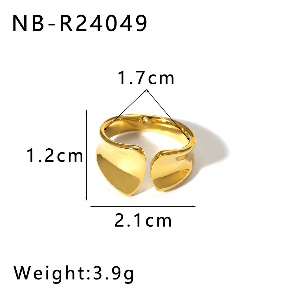 Geometric Teardrop-Shaped Stainless Steel Ring with Polished Finish and 18K Vacuum Plating for Women