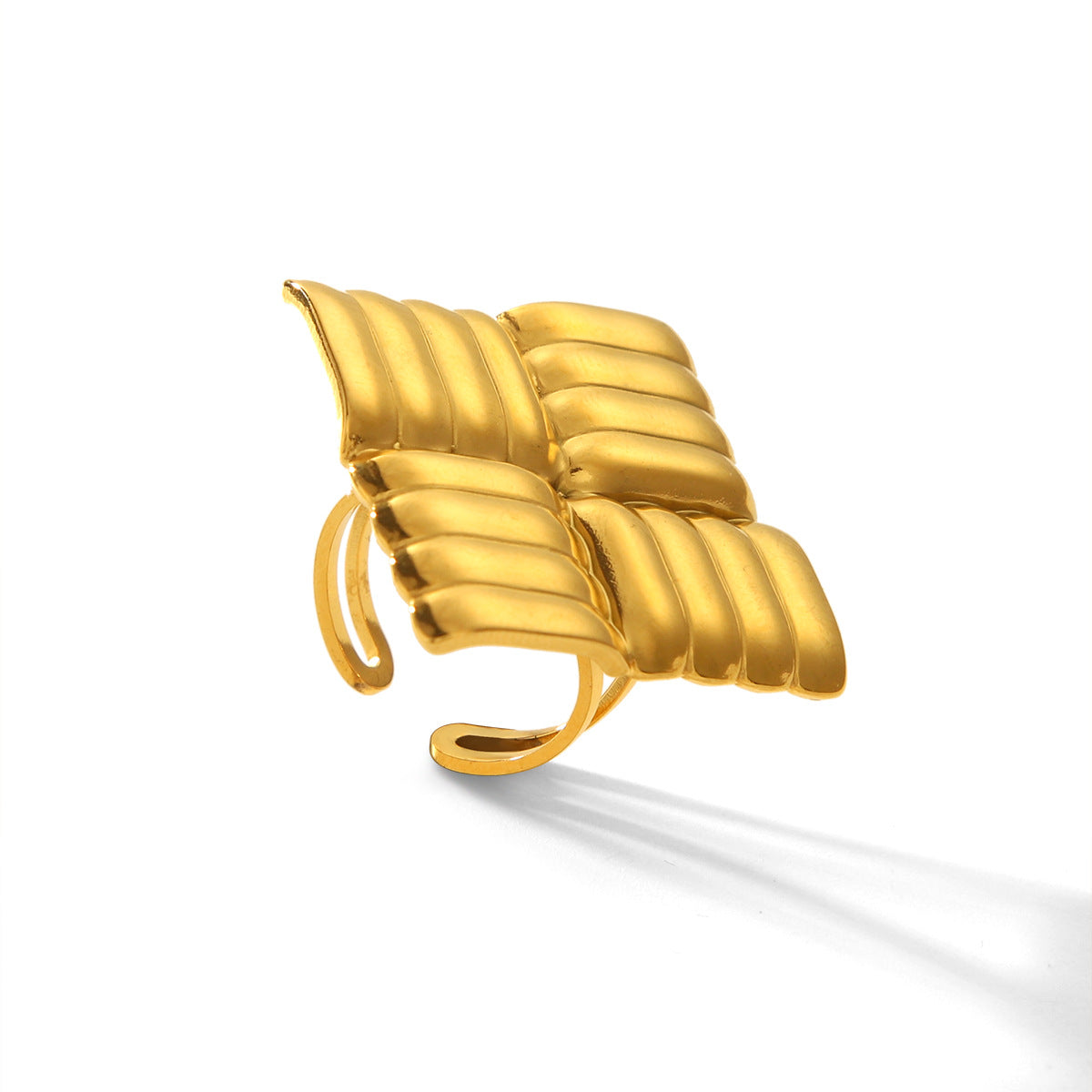 Trendy Geometric Square Textured Ring 18K Gold Plated Stainless Steel Women Jewelry