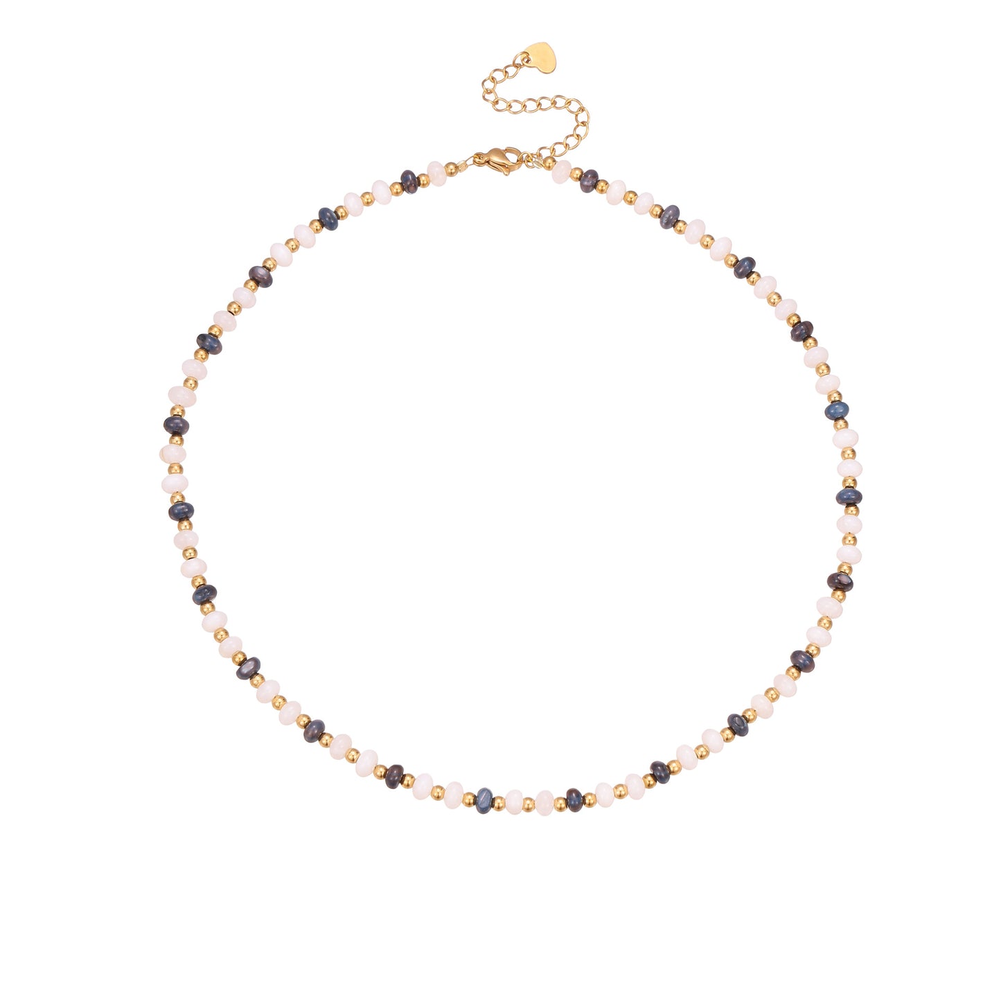 Collar bohemio de perlas de agua dulce y piedras naturales geométricas con cuentas en acero inoxidable con acabado chapado para mujer
