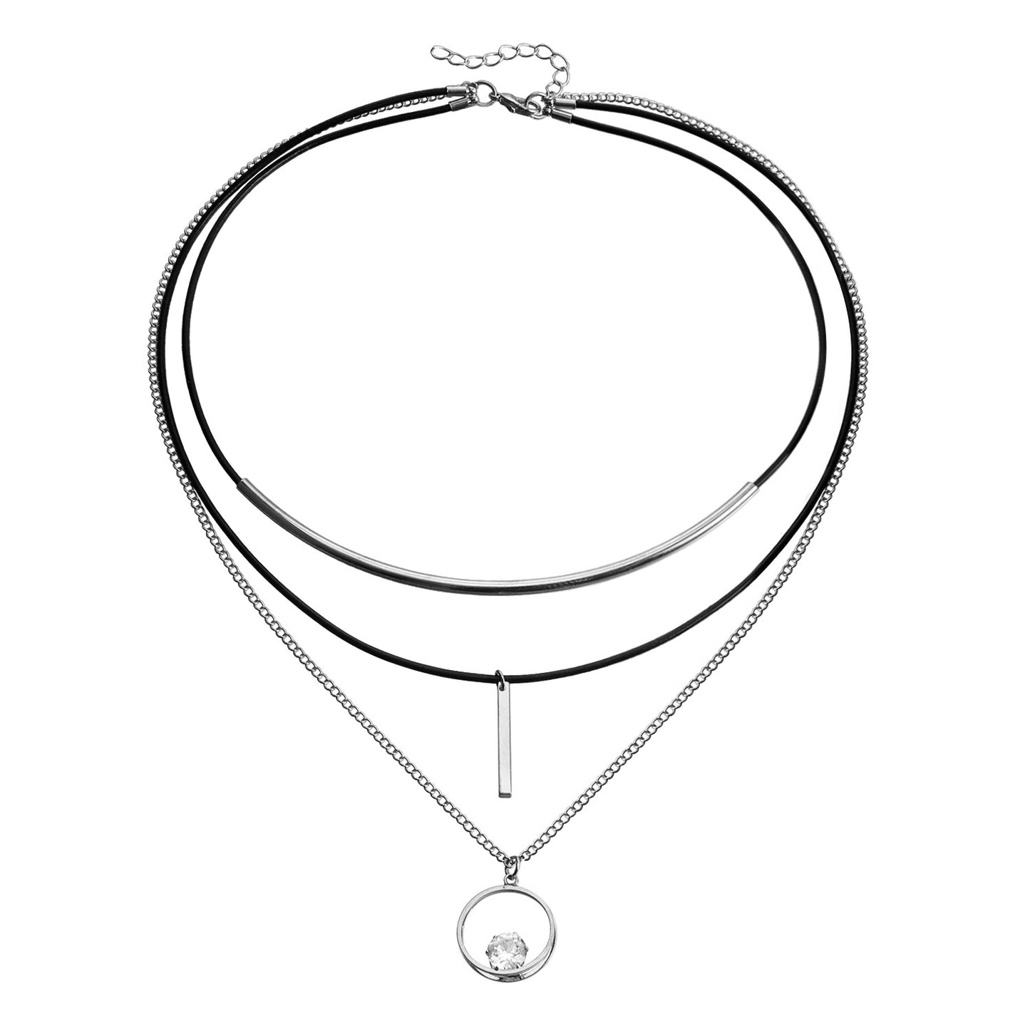 Geometric Triangle Zircon Pendant Necklace for Women with Alloy Chain and Electroplated Finish, Multi-Layer Clavicle Necklace